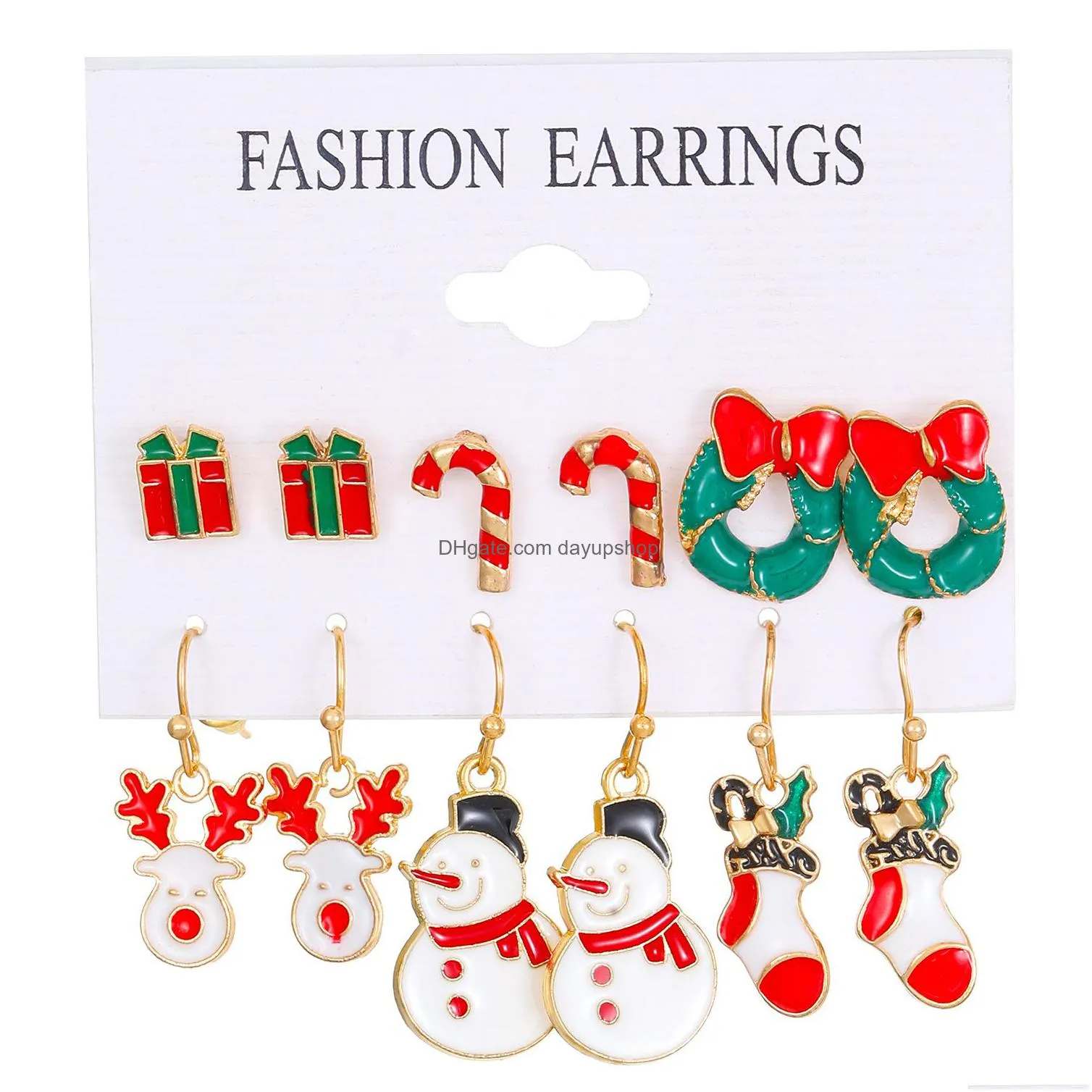 9 Styles Stylish Christmas Earrings Set Snowman Snowflake Elk Tree For Holiday Drop Delivery Dh6Rm