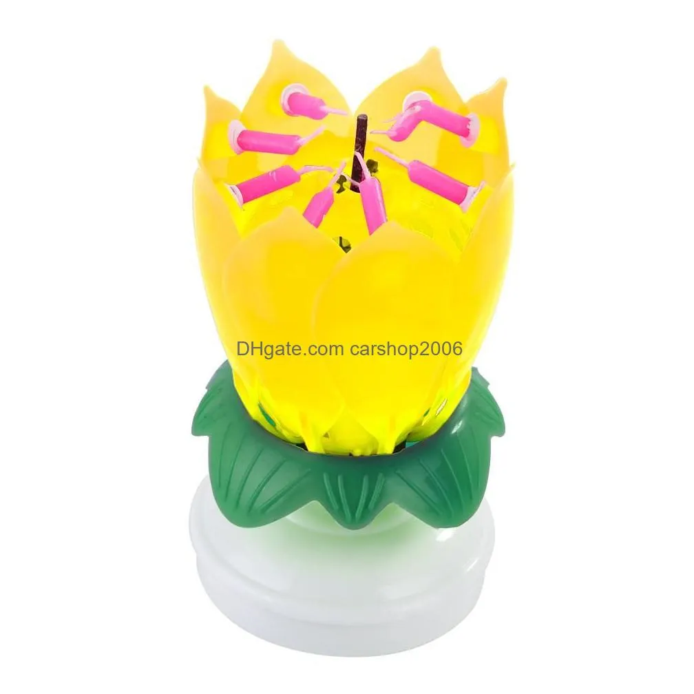 innovative party cake topper musical lotus flower rotating happy birthday candle w/ 8 small candles c19041901