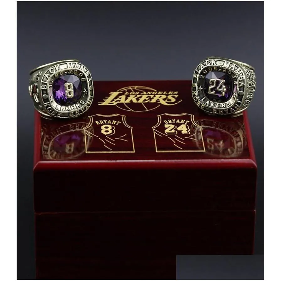 2pcs 8 24 bryant basketball team champions championship ring with wooden box sport souvenir men fan gift 2023 wholesale