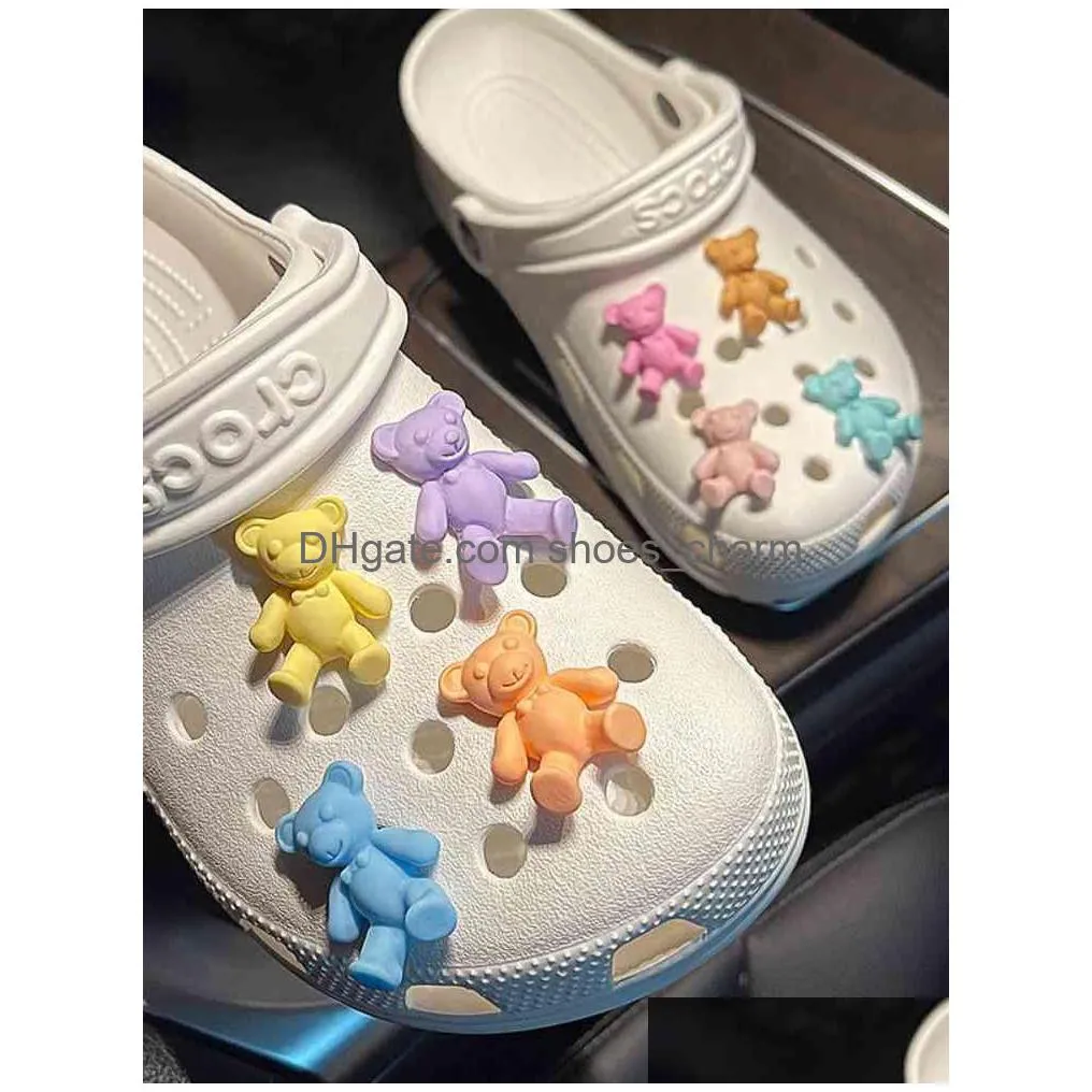 8 piece bears charms designer diy colorful animal shoes decaration accessories for croc jibs clogs kids boys girls gifts