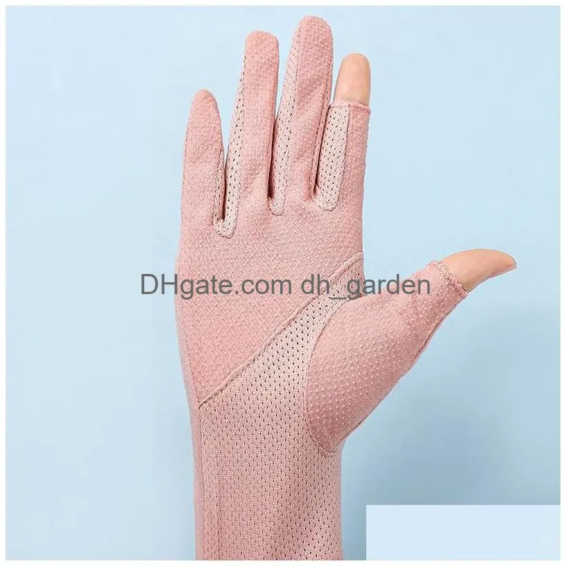 Five Fingers Gloves Five Fingers Gloves Womens Short Spring Cyclist Summer Half Finger Thin Cotton Sun Protection Cycling No Dhgarden Dhurz