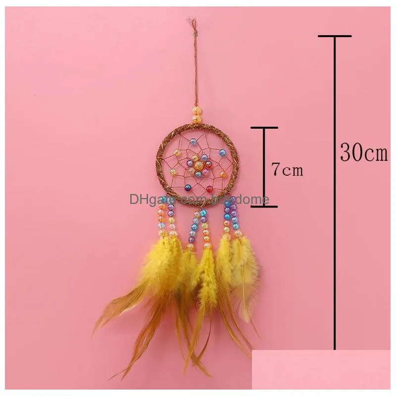 Manual Dream Catchers Wind Chime Accessories Feather Bead Bells Dreamcatcher Home Decoration Hanging Pendant Thanksgiving Christmas Gi Dhsb4