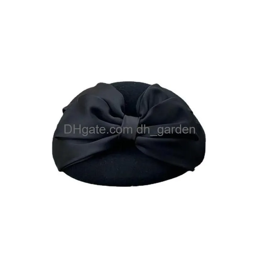 Berets Berets Autumn Winter Bowknot Shaped Mushroom Grace Wool Felt Formal Lady Beret Hat Women Leisure Painter Drop Deliver Dhgarden Dhwjh