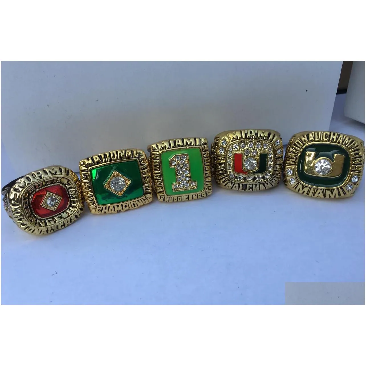 5 pcs 1983 1987 1989 1991 2001  hurricanes national championship ring set with wooden display box case fan gift 2019 drop
