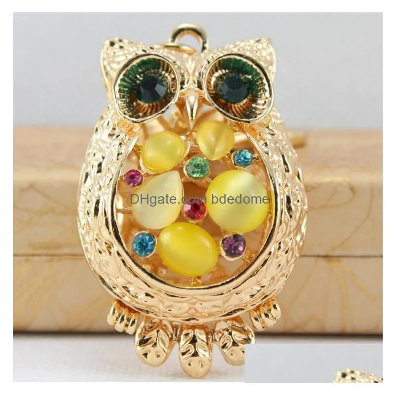 Delicate Lucky Owl Key Ring With Bright Crystal Chain Cute Metal Gifts Car Pendant Drop Delivery Dhsk3