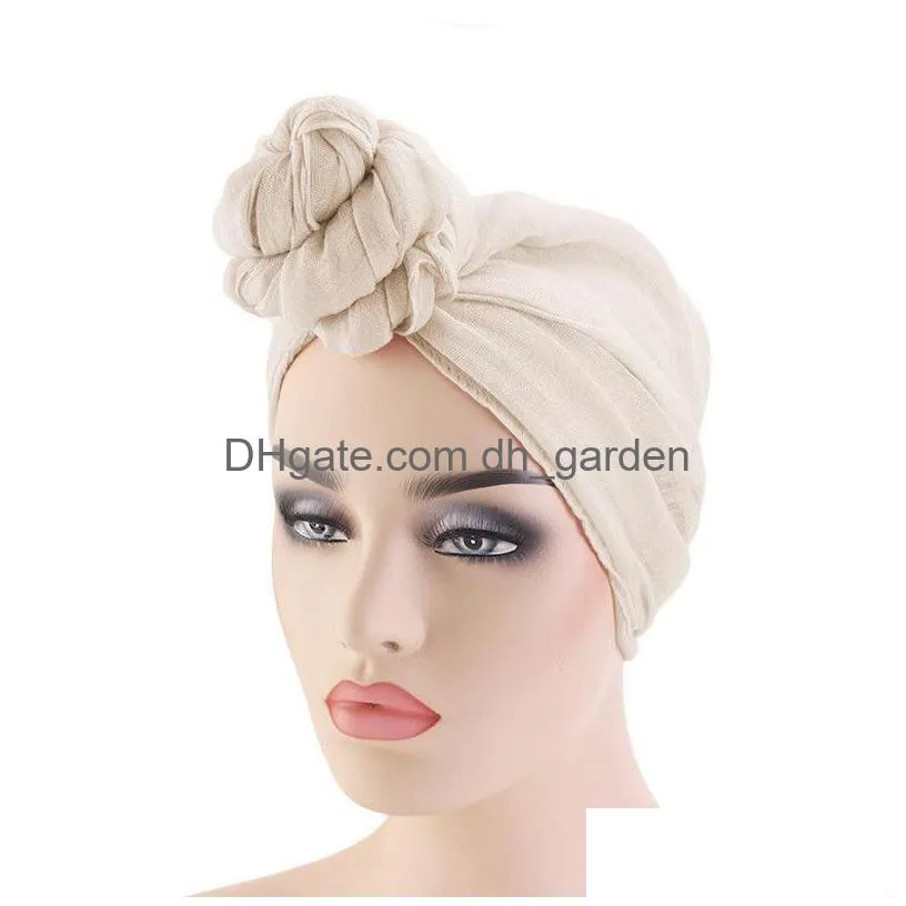 Beanie/Skull Caps Women Big Ladies Turban Muslim Head Wrap Solid Knot Party Beanie Elegant Long Scarf Hair Loss Chemo Hijab Dhgarden Dhfj2