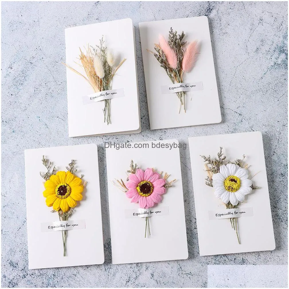 1pcs gift card wedding invitations greeting cards gypsophila dried flowers handwritten blessing birthday thank you envelope new