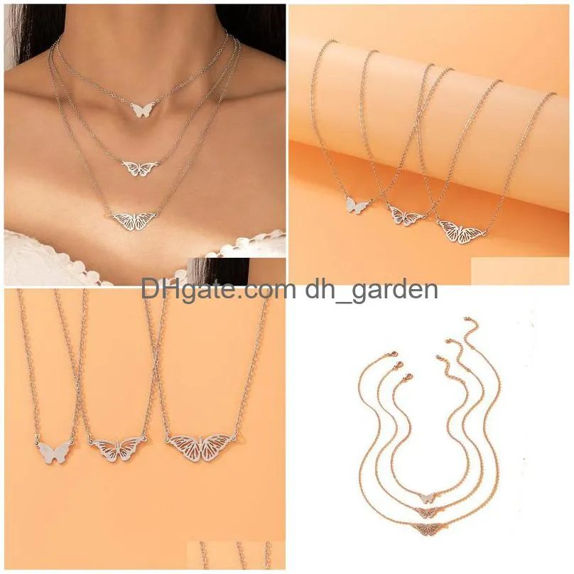 Chokers Ins Butterfly Pendant Neckalce For Women Charms Alloy Mtilayer Clavicle Chain Party Jewelry Collar 3Pcs/Sets Drop De Dhgarden Dh9C4