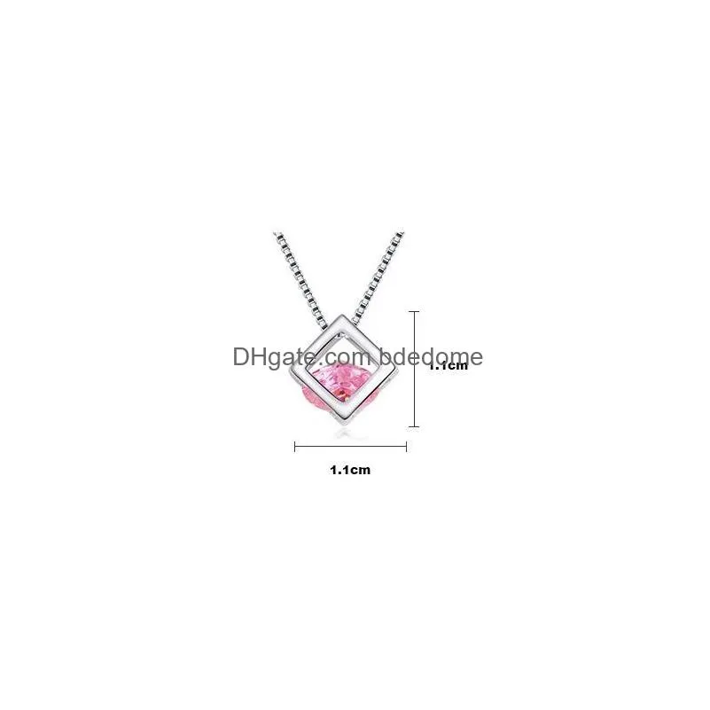 1 Pcs Elegant Cube Pendant Necklace With Crystal Collarbone Chain Fashion Accessories Birthday Nice Gift Ship Drop Delivery Dhdbo