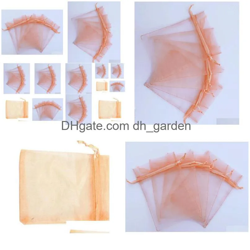 Jewelry Pouches, Bags S 100Pcs Peach Pink Organza Wedding Party Favor Gift Candy Sheer Bags Jewelry Drop Delivery Jewelry Je Dhgarden Dhzdw