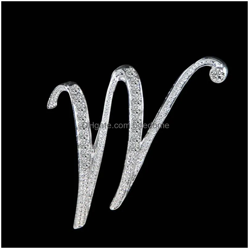 A To Z 26Pcs English Letters Design Brooches Letter Pins Personality With Crystal Jewelry Ornament Drop Delivery Dhnbv
