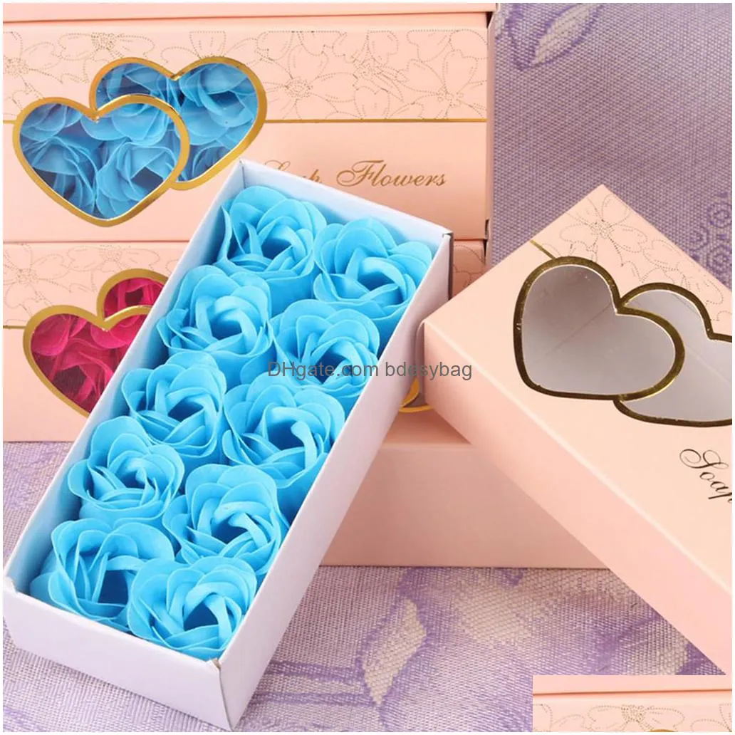 10pcs/set romantic rose soap flower heads artificial flowers bathing petals box for valentines day wedding decoration gift