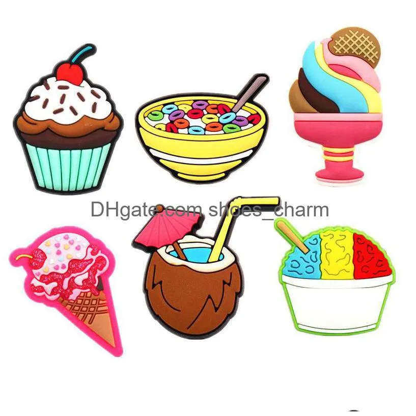 original 6pcs/set novel desserts shoe charms decoration cute ice cream pvc shoes accessories fit croc jibz party xmas kids gift