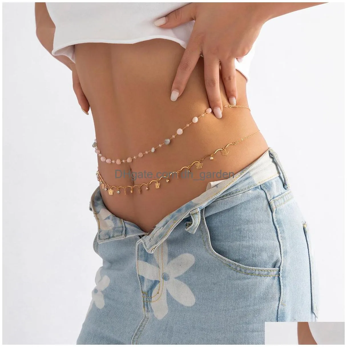 Belly Chains Boho Metal Butterfly Crystal Pendant Waist Chain Natural Stone String Belly Retro Y Bikini Body Jewelry Drop De Dhgarden Dhu82