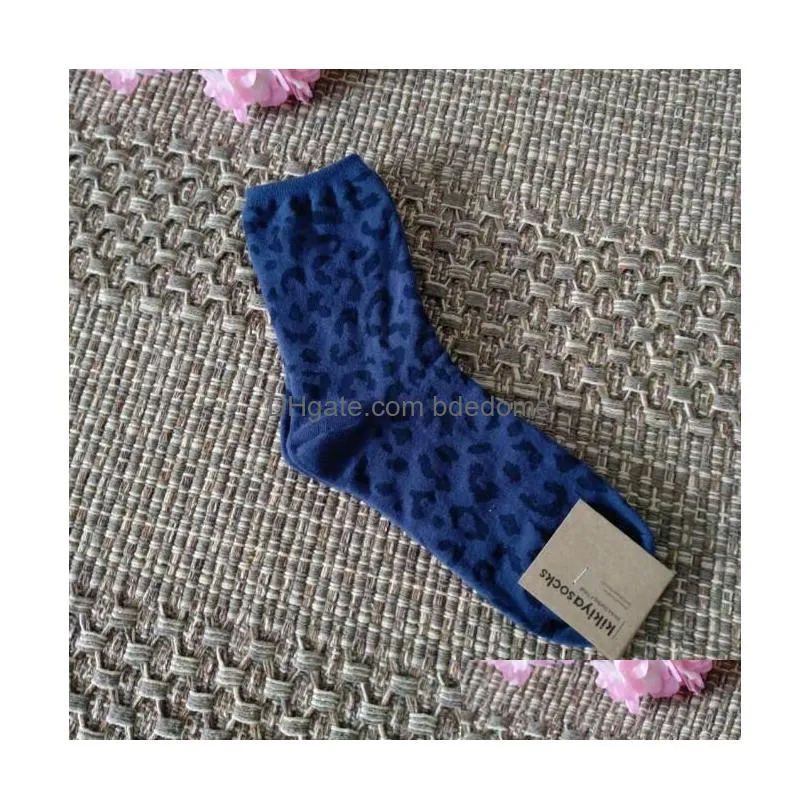 13 Colors Leopard Print Socks Accessories For Girls Woman Autumn And Winter Warm Mid-Waist Sock Animal Textured Drop Delivery Dh2Lf