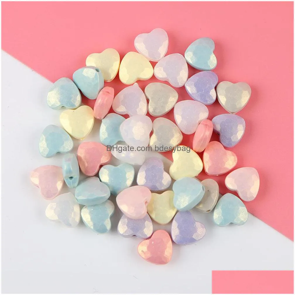 100pcs/set macaron pearlescent straight hole beads abs watermelon peach heart perforated beads diy necklace mobile phone charm