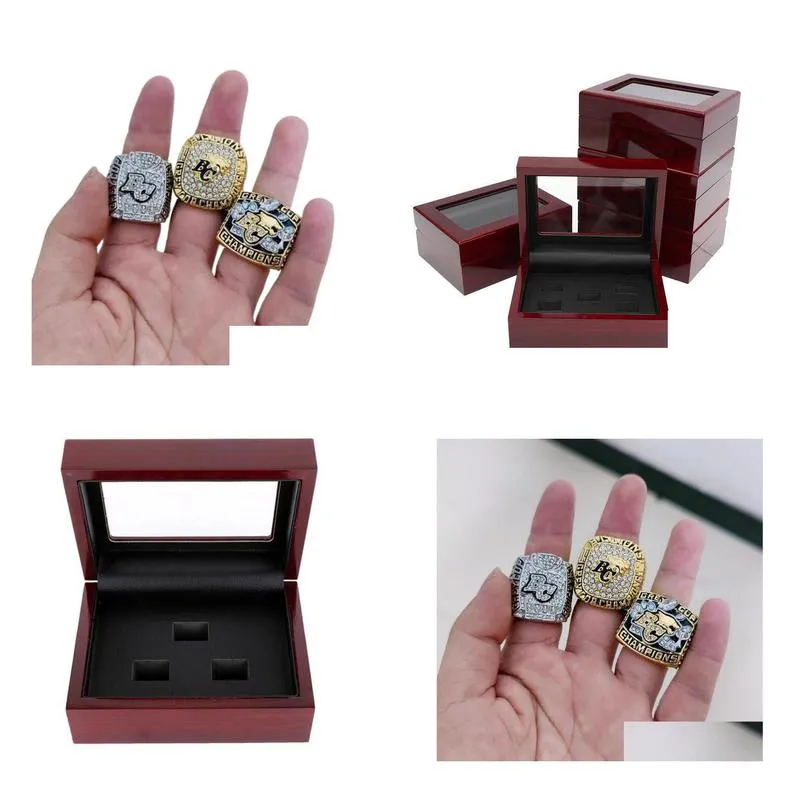 3pcs 1994 2006 2011 bc lions cfl grey cup team champions championship ring with wooden box souvenir men fan gift 2020 wholesal