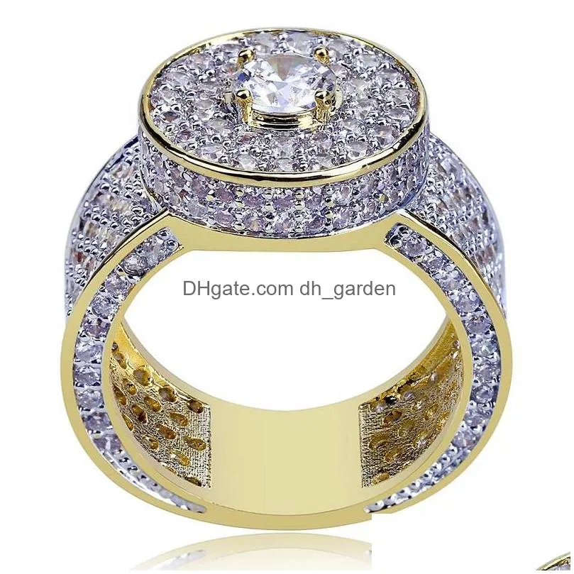 mens hip hop gold ring jewelry fashion crystal gemstone simulation diamond iced out rings for men