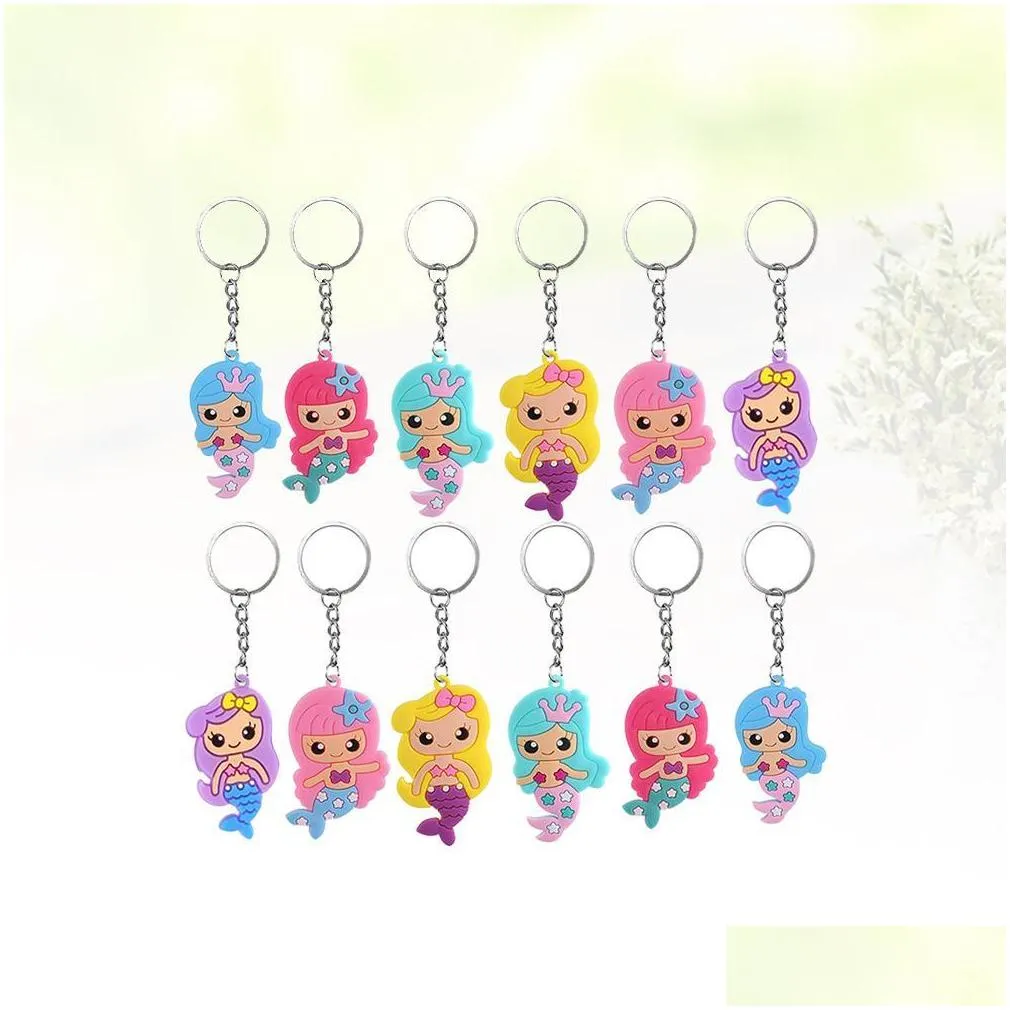 mermaid key chains pvc keychain pvc cartoon cute keyring for women girls kids charm key ring accessories