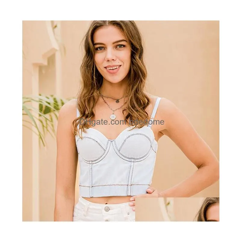 Accessories Button-Up Slim Denim Strapless Suspender Vest Solid Color Fashion For Women Girl Comfortable Beach Wear In Drop Delivery Dhevg