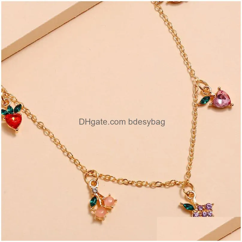 sweet pendants women fashion crystal  cherry grape fruits necklace exquisite gold chain necklace jewelry gifts