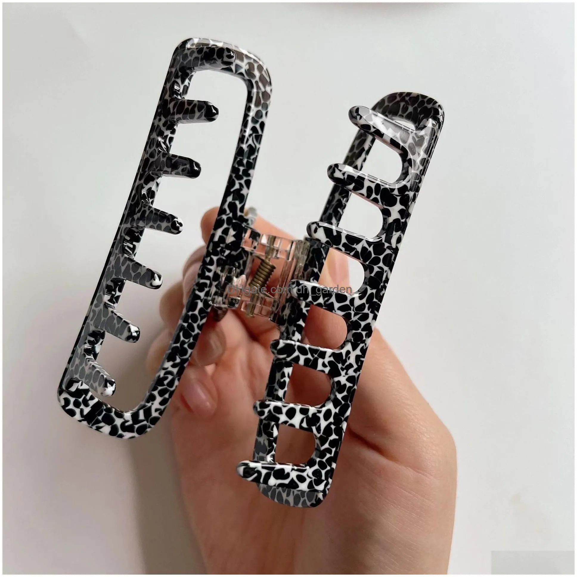 Hair Clips & Barrettes New Arrived Retro Simple Rectangar Hollow Out Shark Clip Acetate Leopard Print Hair Claw For Drop Del Dhgarden Dhwp9