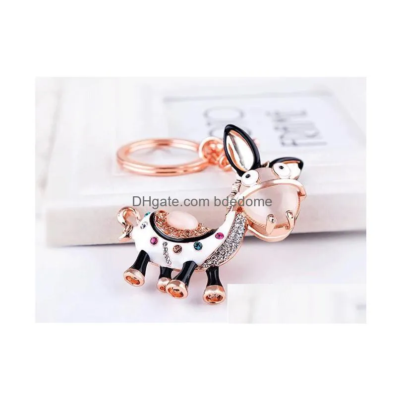 The Little Donkey Cartoon Car Keychain Lady Opal Pendant Cute Animal Key Chain For Women Bag Accessories Drop Delivery Dhr0Z