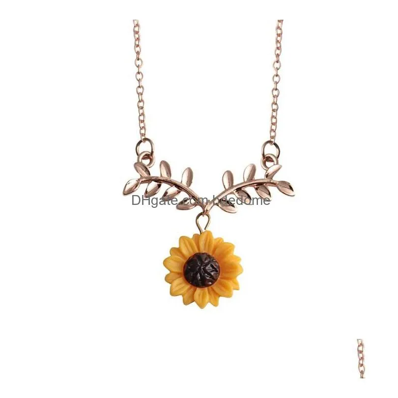 Euramerican Newest Sunflower Necklace Leaf Flower Pendant Alloy Women Nice Birthday Gift Ship Drop Delivery Dhbka