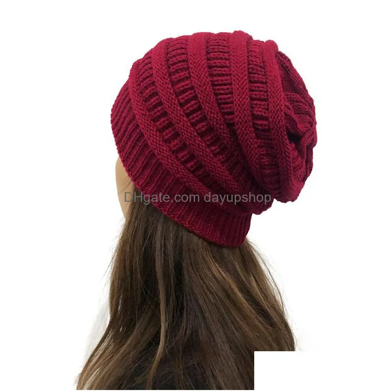 6 Colors Fashion Simple Striped Knitted Hat Winter Warm Stretchable Bean Wool Womens Outdoor Thermal Plovers Drop Delivery Dhb7R