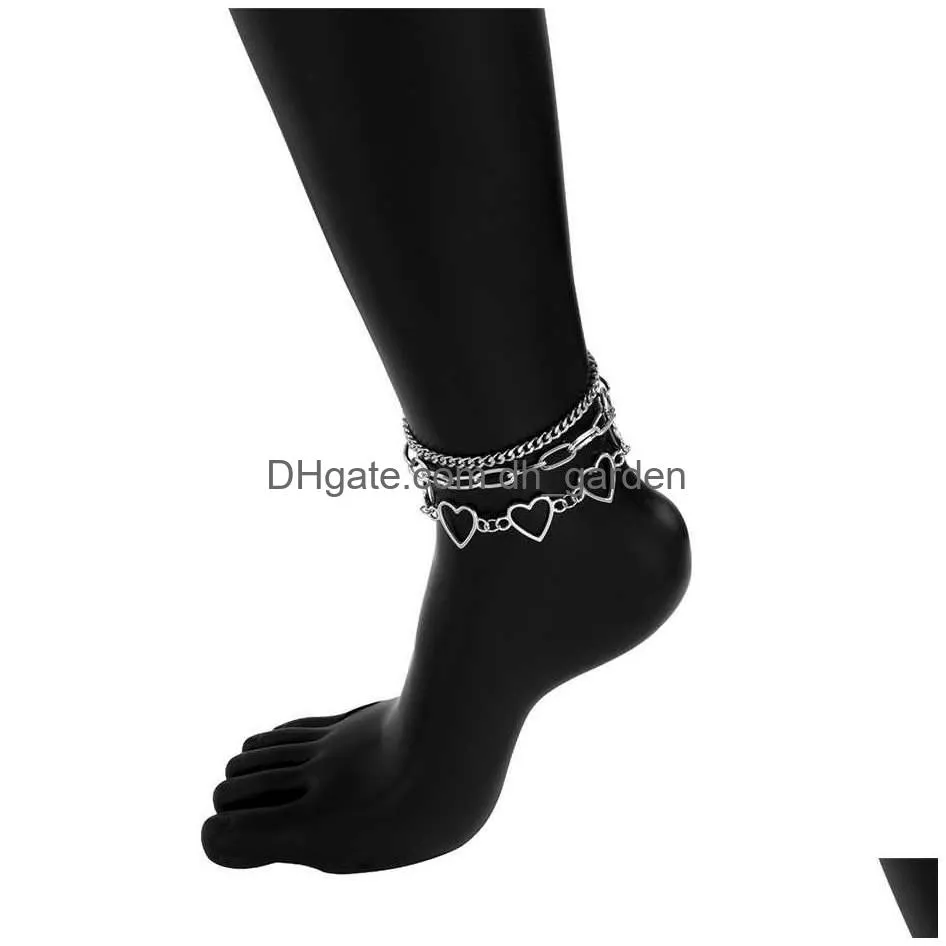 Anklets Female Boho Heart Anklet Set Mtilayer Foot Chain Ankle Bracelet For Women Summer Beach Accessories 2021 Bijoux Drop D Dhgarden Dh6Bm