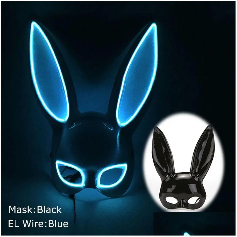 Carnival EL Wire Bunny Mask Masque Masquerade Led Rabbit Night Club Female For Birthday Wedding Party 220715