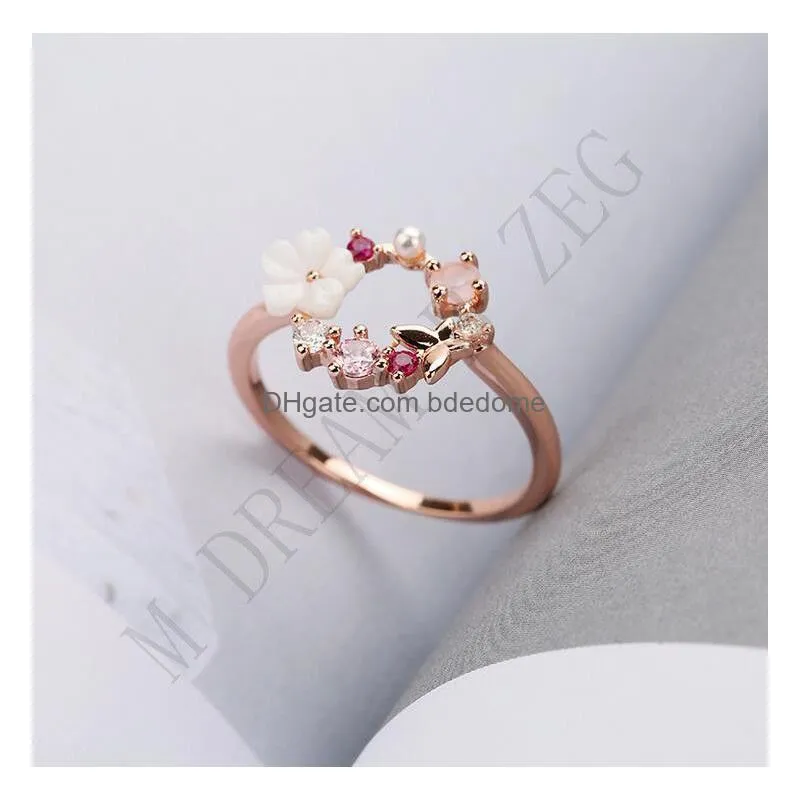 Fashion Creative Butterfly Flowers Crystal Finger Wedding Rings For Women Rose Gold Zircon Glamour Ring Jewelry Girl Gift Drop Deliver Dh2Db