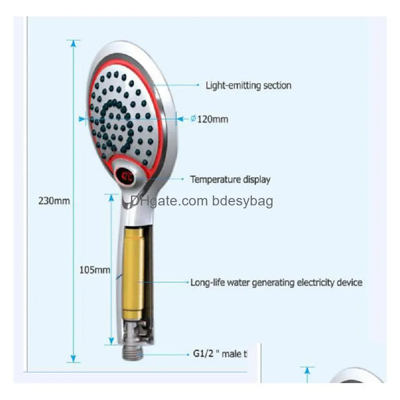 lcd shower.led hand held shower head.3 colors with temperature digital display. water powered spray