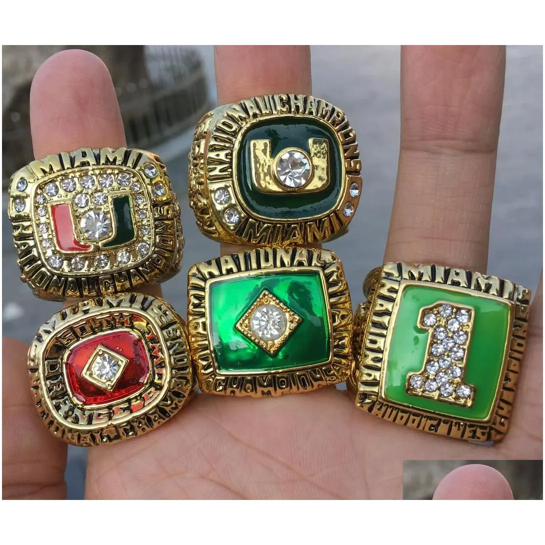 5 pcs 1983 1987 1989 1991 2001  hurricanes national championship ring set with wooden display box case fan gift 2019 drop