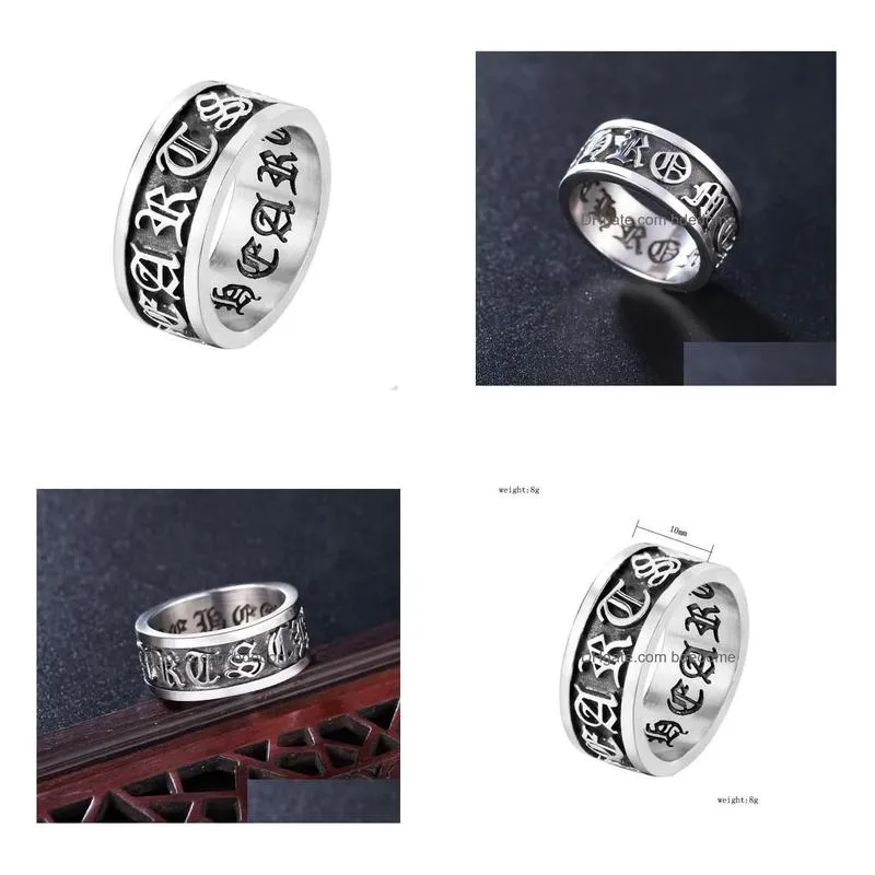 Punk Vintage Band Rings Men Fashion Individuality Carving Motorcycle Titanium Stainless Steel Cross Trend Hip-Hop Ring Jewelry Size Dr Dhsb3