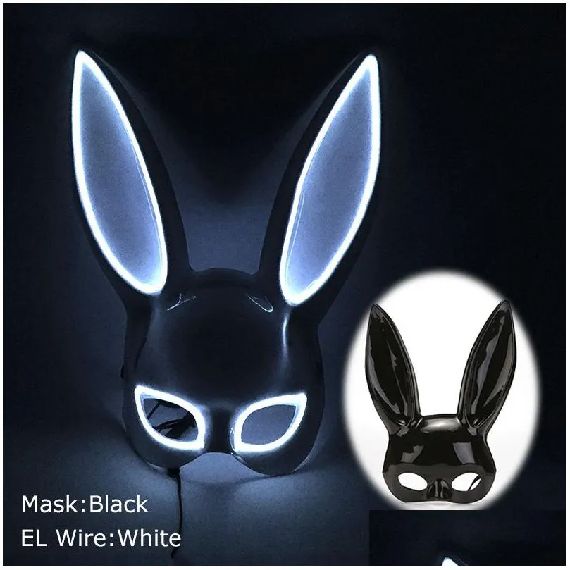 Carnival EL Wire Bunny Mask Masque Masquerade Led Rabbit Night Club Female For Birthday Wedding Party 220715