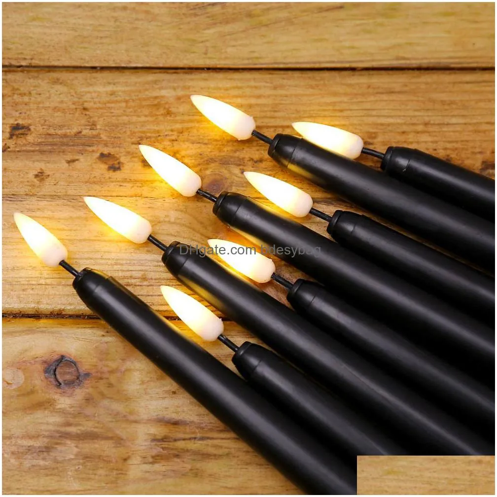 pack of 6 remote halloween taper candles black color flameless fake pillar battery with contain
