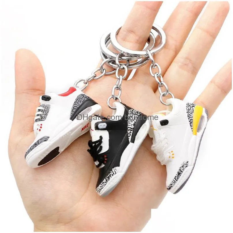 34 Styles Designer Mini 3D Basketball Shoes Keychains Stereoscopic Sneakers Key Chain Car Backpack Pendants Drop Delivery Dhule