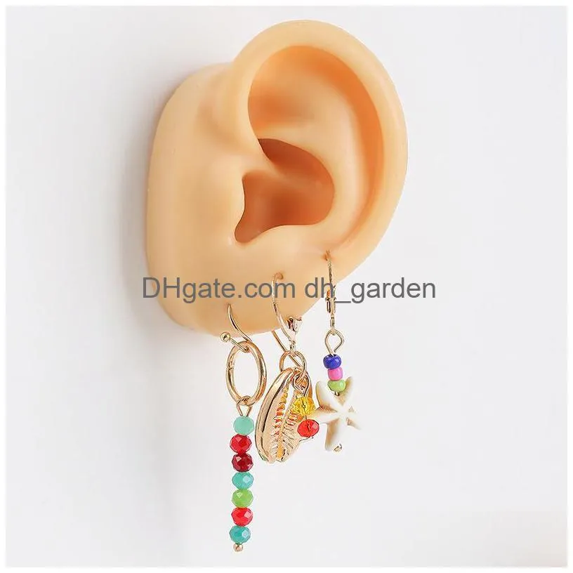 Dangle & Chandelier 3 Pcs/Set Female Boho Mticolor Crystal Beaded Drop Earrings For Women Girls Fashion Gold Metal Shell Sta Dhgarden Dh4Xk