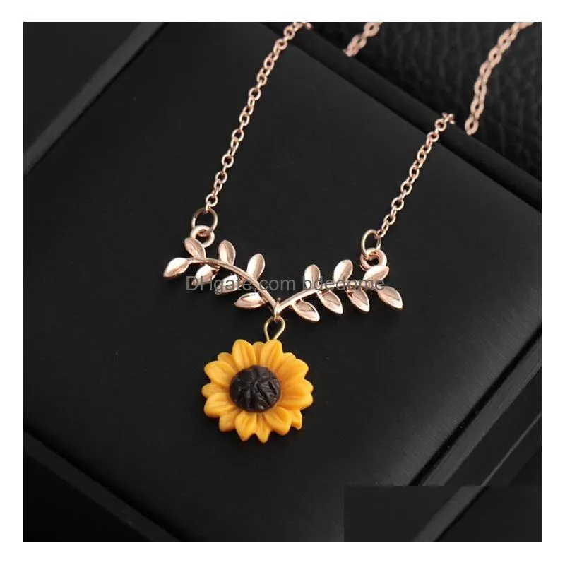 Euramerican Newest Sunflower Necklace Leaf Flower Pendant Alloy Women Nice Birthday Gift Ship Drop Delivery Dhbka