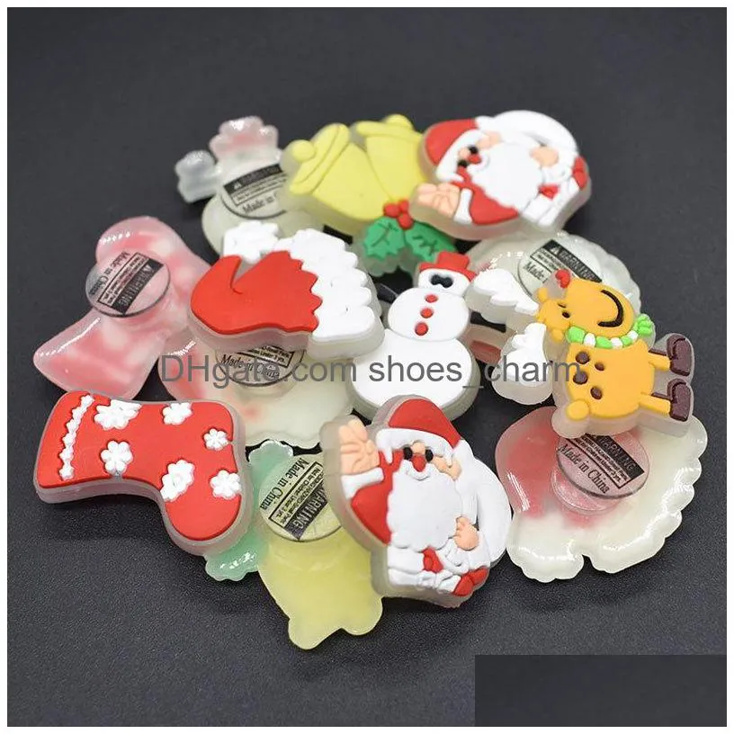 21pcs cute santa christma stockings charms luminous shoe accessories ornament for croc jibz kids party gifts