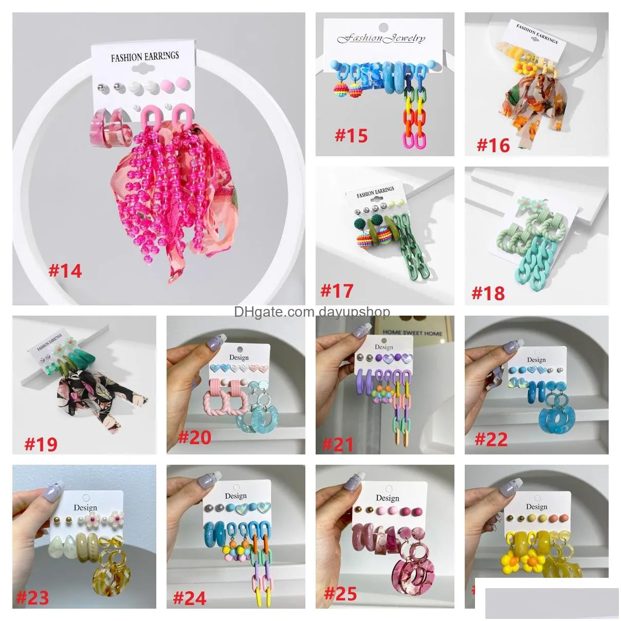 26 Styles Acrylic Earrings Set Fashion Exaggerated Show Face Thin Earring Drop Delivery Dhhig