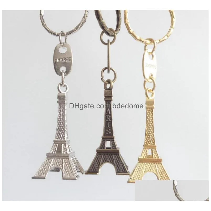 Retro Eiffel Tower Keychain Stamped Paris France Fashion Creative Gift Gold Sliver Bronze Key Ring Wholesales Drop Delivery Dhjbz