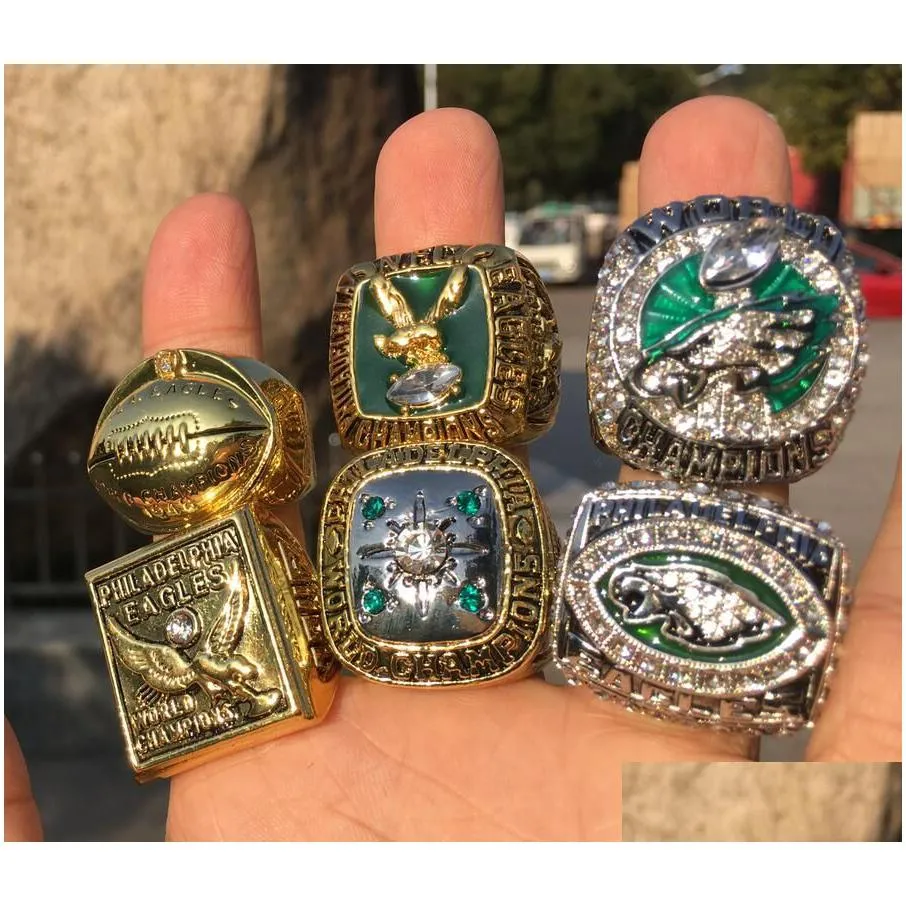 philadelphia 6pcs  american football team champions championship ring set with wooden box souvenir men fan gift 2019