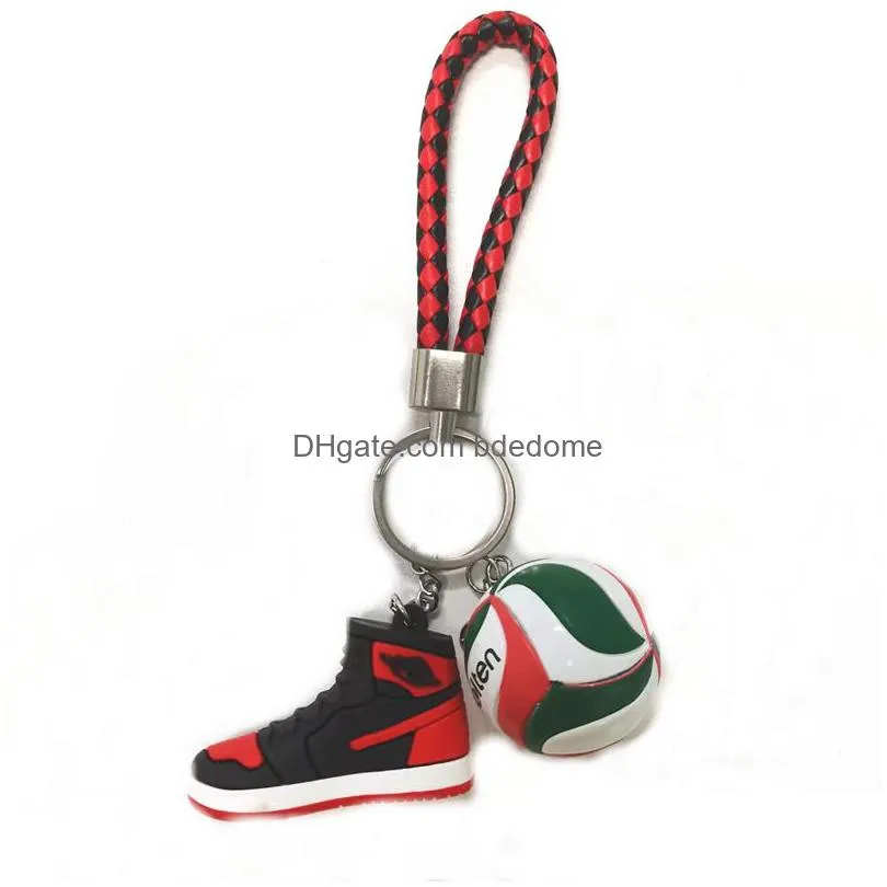 3Pcs/Sets Sile 3D Sneaker Ball Rope Keychain Basketball Football Volleyball Sport Shoes Keycring Bag Keychains For Men Women Fashion D Dhkdf