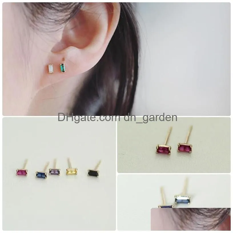 Stud 2021 New 14K Pure Gold Stud Earrings Black Purple Rose Blue Yellow Zircon Cube For Drop Delivery Jewelry Earrings Dhgarden Dhm1H