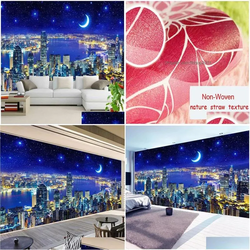 custom any size 3d wall mural paintings city building night view p o wallpaper living room bedroom study decor