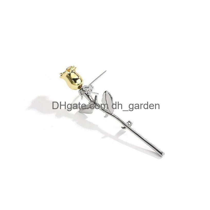 Pins, Brooches Simple Metal Flower Brooches For Women Elegant Fashion 2021 Korea Gold Sier Color Brooch Wedding Jewelry High Dhgarden Dhvax