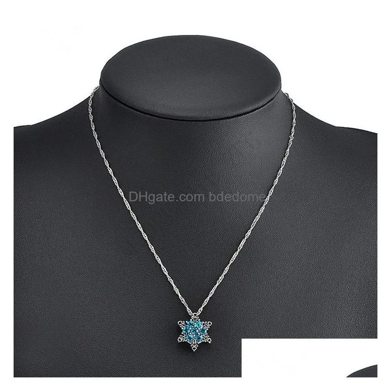 Fashion Jewelry Snowflake Pendant Necklaces Blue Crystal Frozen Flower Necklace Pendants With Drop Delivery Dh1Dv