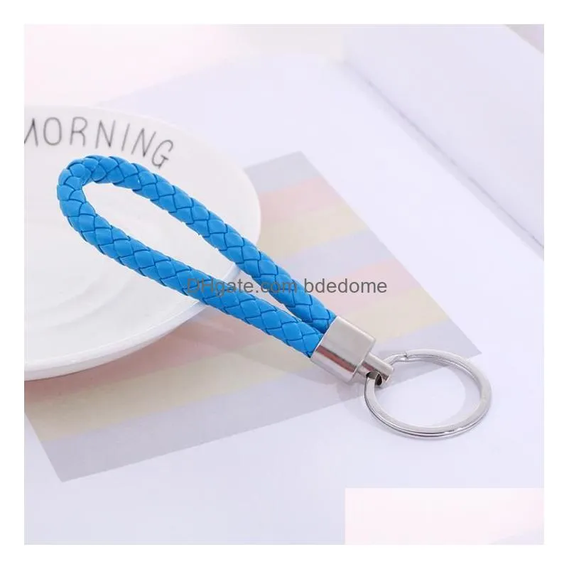 71 Colors Pu Leather Braided Woven Keychain Rope Rings Fit Diy Circle Pendant Key Chains Holder Car Keyrings Jewelry Accessories Drop Dhsny